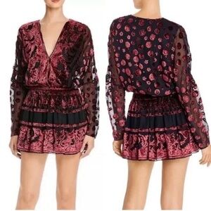 RAMY BROOK Clarice Velvet-Burnout Semi-Sheer Smocked Waist Mini Dress XS NWT